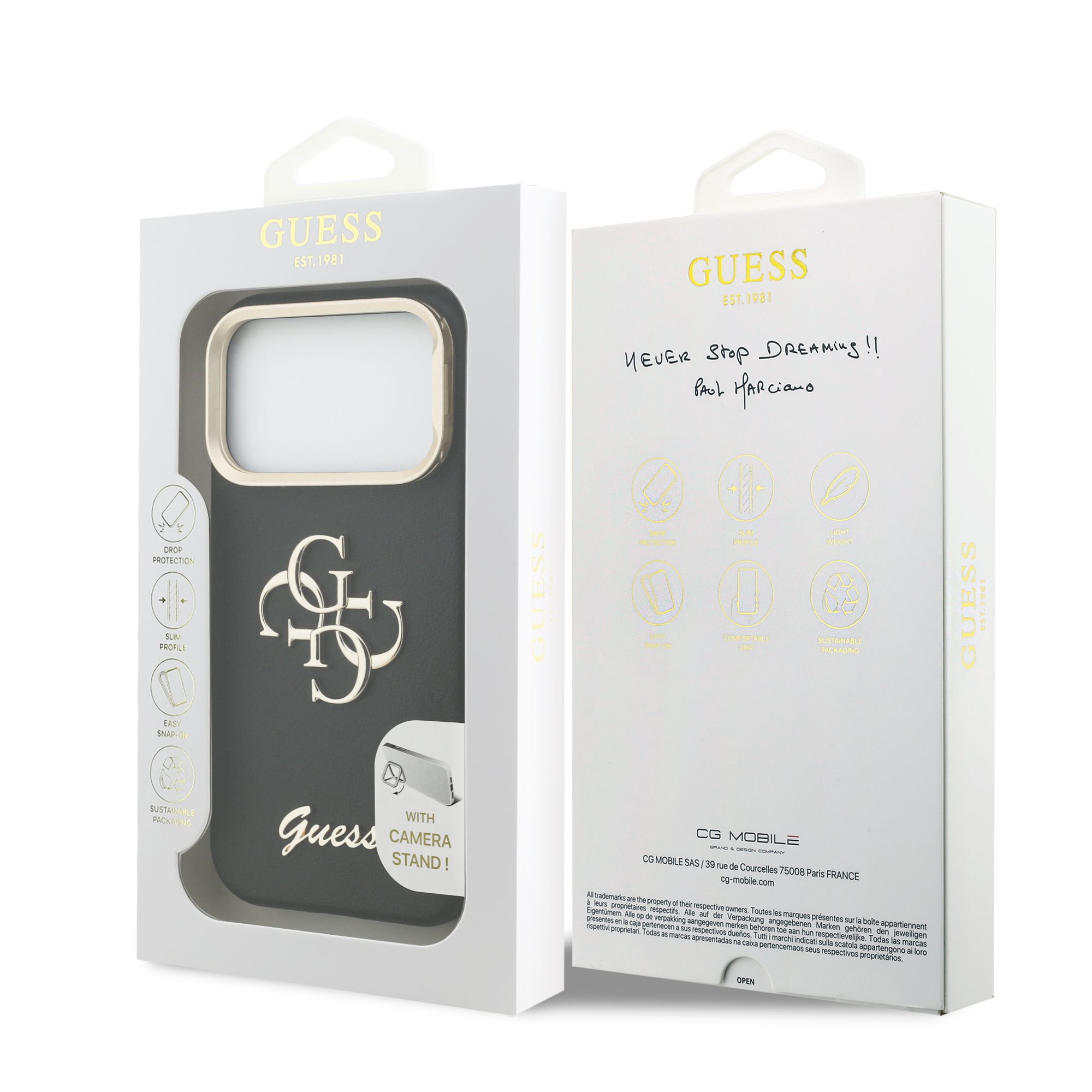 GUESS Калъф Apple iPhone 17 Pro Max, PU Grained 4G Logo Stand Camera Frame, черен - GUHCP17XPCS4GSK – снимка 7