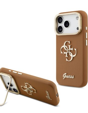 GUESS Калъф Apple iPhone 17 Pro Max, PU Grained 4G Logo Stand Camera Frame, кафяв - GUHCP17XPCS4GSW