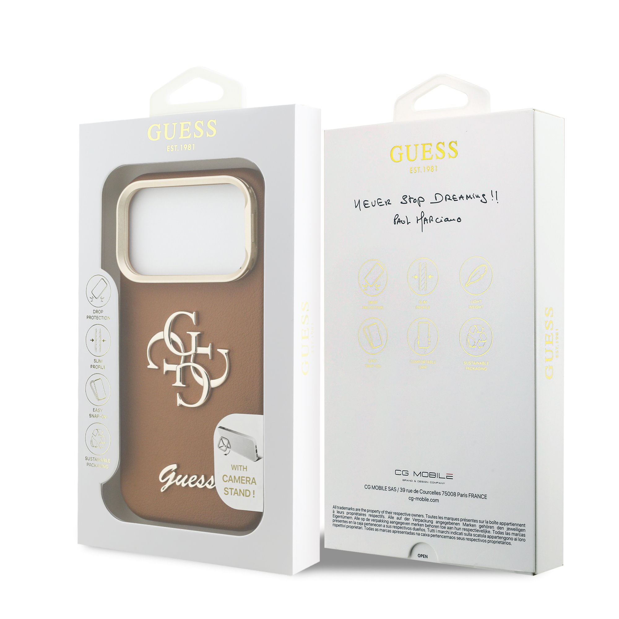 GUESS Калъф Apple iPhone 17 Pro Max, PU Grained 4G Logo Stand Camera Frame, кафяв - GUHCP17XPCS4GSW – снимка 7