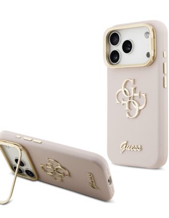 GUESS Калъф Apple iPhone 17 Pro Max, PU Grained 4G Logo Stand Camera Frame, розов - GUHCP17XPCS4GSP