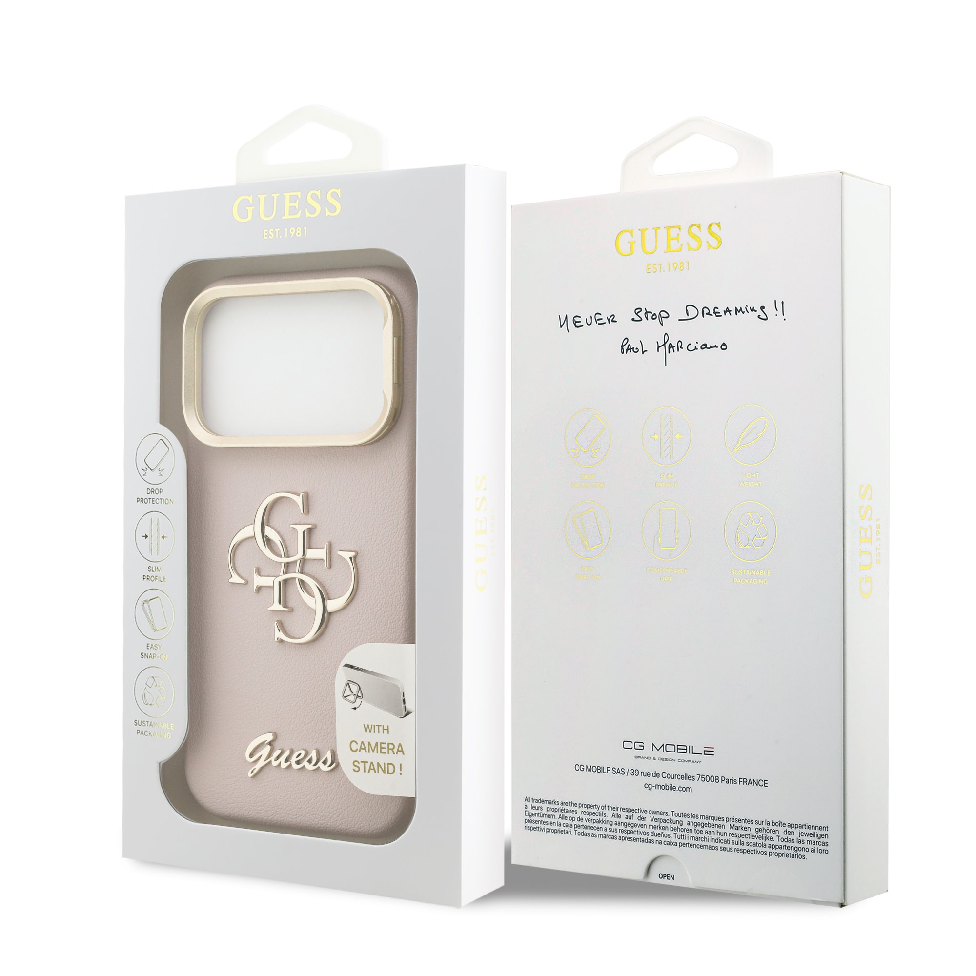 GUESS Калъф Apple iPhone 17 Pro Max, PU Grained 4G Logo Stand Camera Frame, розов - GUHCP17XPCS4GSP – снимка 7