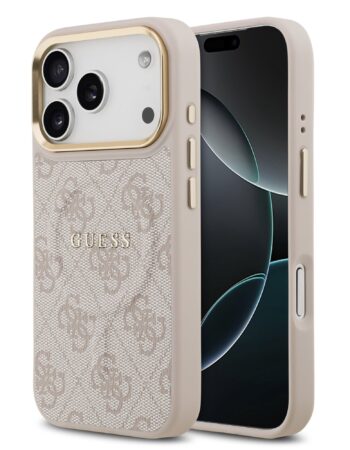 GUESS Калъф Apple iPhone 17 Pro Max, PU Leather 4G Gold Frame MagSafe, розов - GUHMP17XP4MSEGCP
