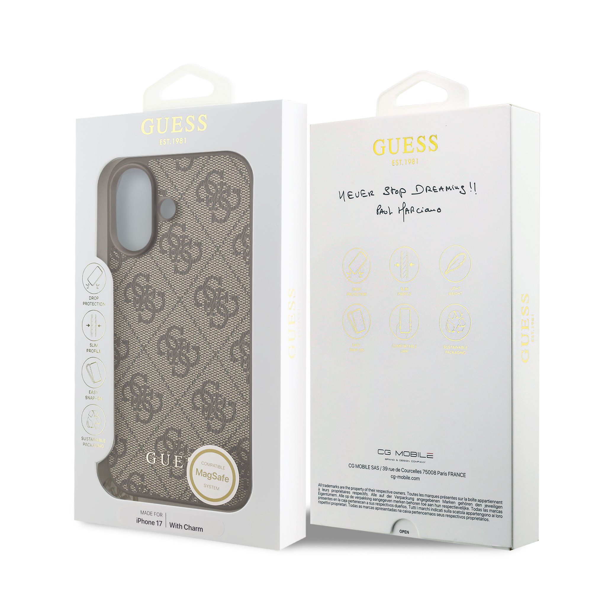 GUESS Калъф Apple iPhone 17, 4G Charm Tone on Tone MagSafe, кафяв - GUHMP17SGF4GCW – снимка 5