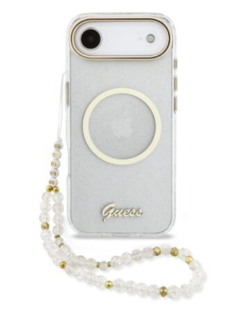 GUESS Калъф Apple iPhone 17 Air, Glitter Script Strap MagSafe + Wrist strap /прозрачен/- GUHMP17M5HTGSMSH