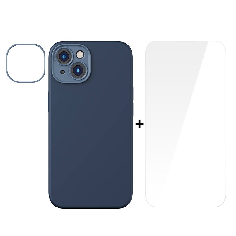BASEUS Калъф + Стъклен протектор Liquid Gel MagSafe Apple iPhone 14 Plus /син/