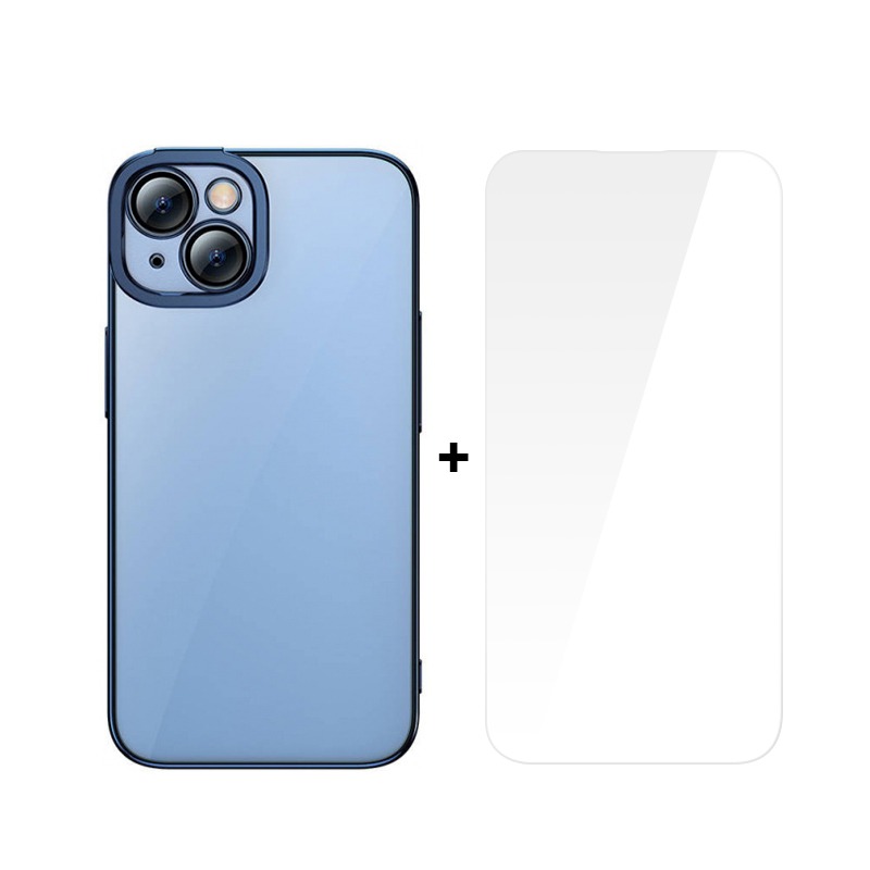 BASEUS Калъф + Стъклен протектор Glitter Apple iPhone 14 /син/