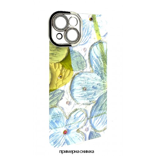 Кейс Lens Protection iPhone 14 Pro - Сини,Зелени Цветя / хамелеон
