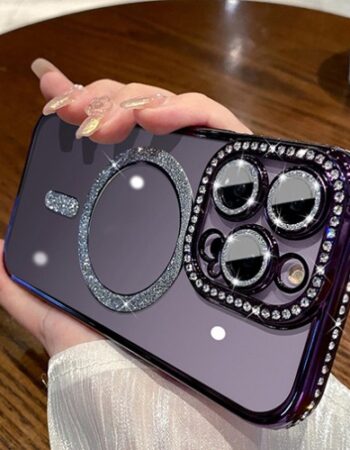 Luxury MagSafe Diamond Transparent Кейс iPhone 13 Pro - Лилав
