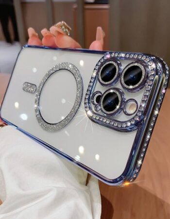 Luxury MagSafe Diamond Transparent Кейс iPhone 16 Plus - Син