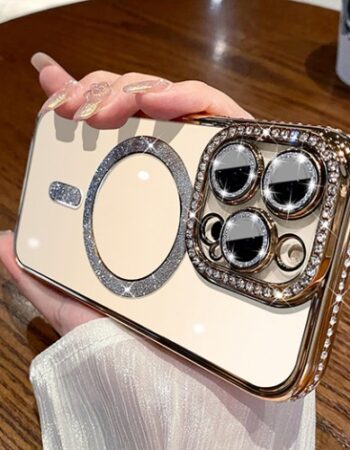 Luxury MagSafe Diamond Transparent Кейс Samsung Galaxy S22 Ultra - Златен