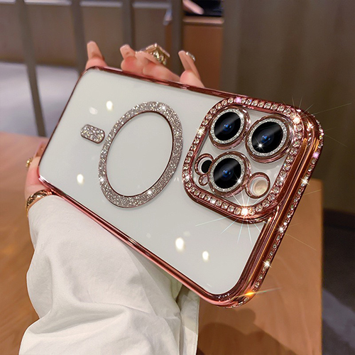 Luxury MagSafe Diamond Transparent Кейс Samsung Galaxy S24 Plus - Розов – снимка 2