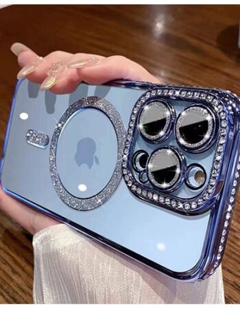 Luxury MagSafe Diamond Transparent Кейс Samsung Galaxy S25 - Син
