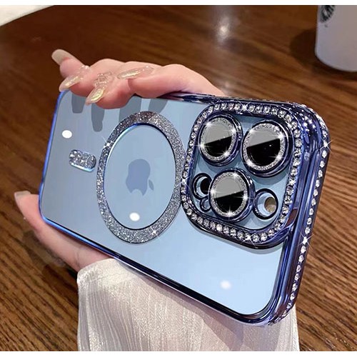 Luxury MagSafe Diamond Transparent Кейс Samsung Galaxy S25 Ultra - Син