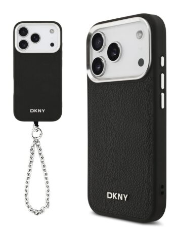 DKNY Калъф Apple iPhone 17 Pro, PU Leather Metal Logo MagSafe + Wrist Strap, черен - DKHMP17LPDHWSK