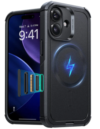 ESR Калъф Cyber Tough Armor iPhone 17, MagSafe + Camera Control /черен/ Amazon pack