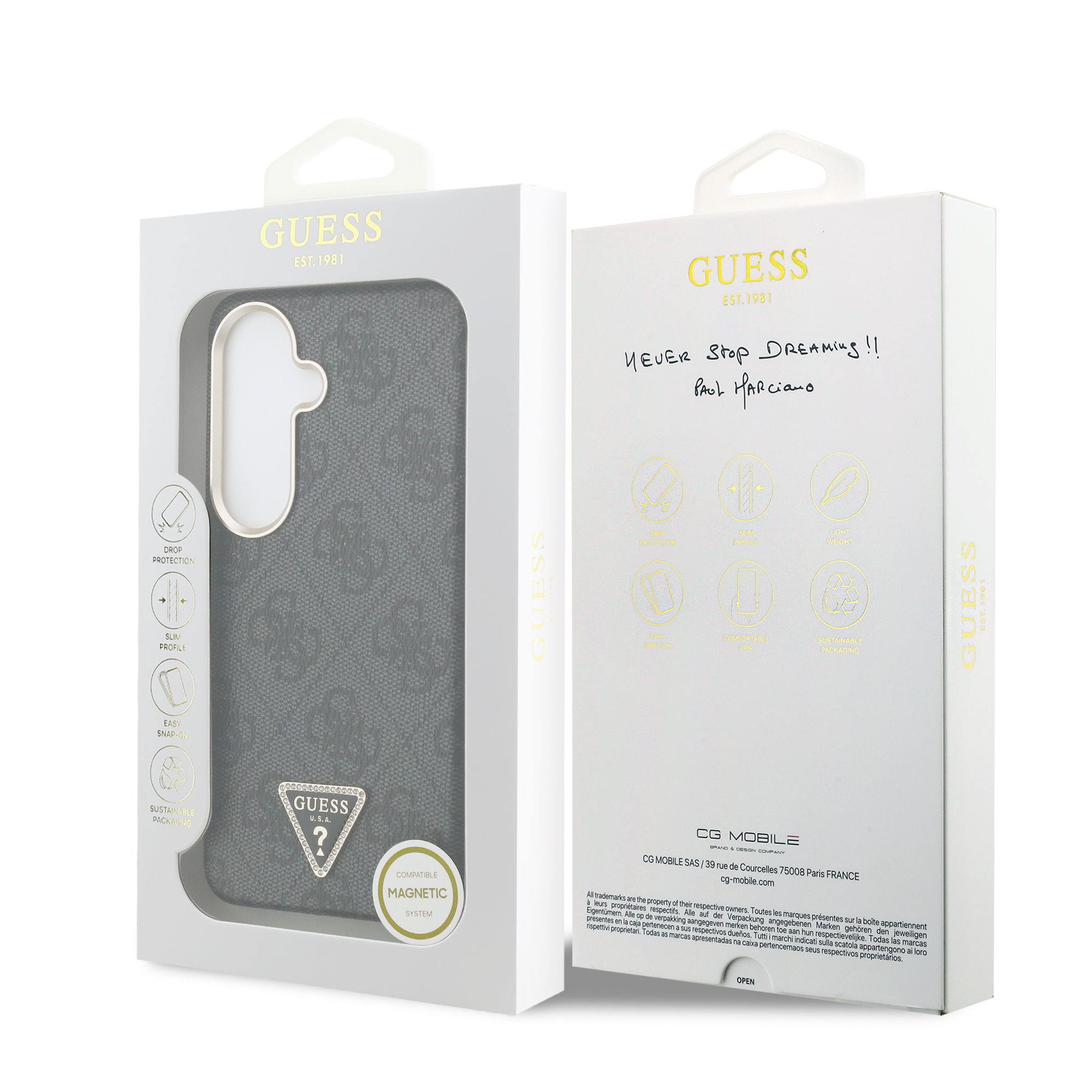 GUESS Калъф Samsung S26, PU Leather 4G Strass Triangle Logo Gold Frame MagSafe, /черен/ - GUHMS26SP4GTDGMK – снимка 2
