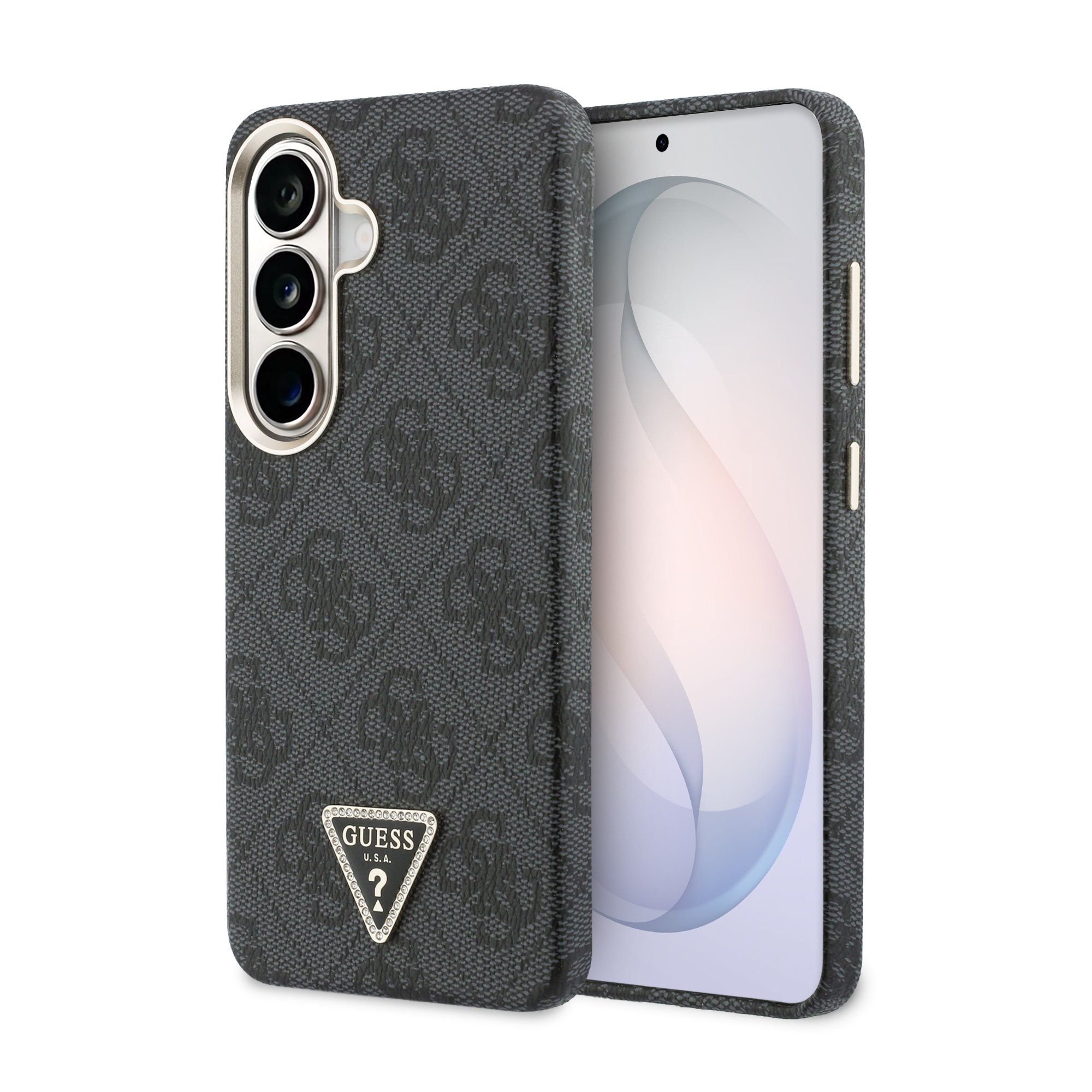 GUESS Калъф Samsung S26, PU Leather 4G Strass Triangle Logo Gold Frame MagSafe, /черен/ - GUHMS26SP4GTDGMK