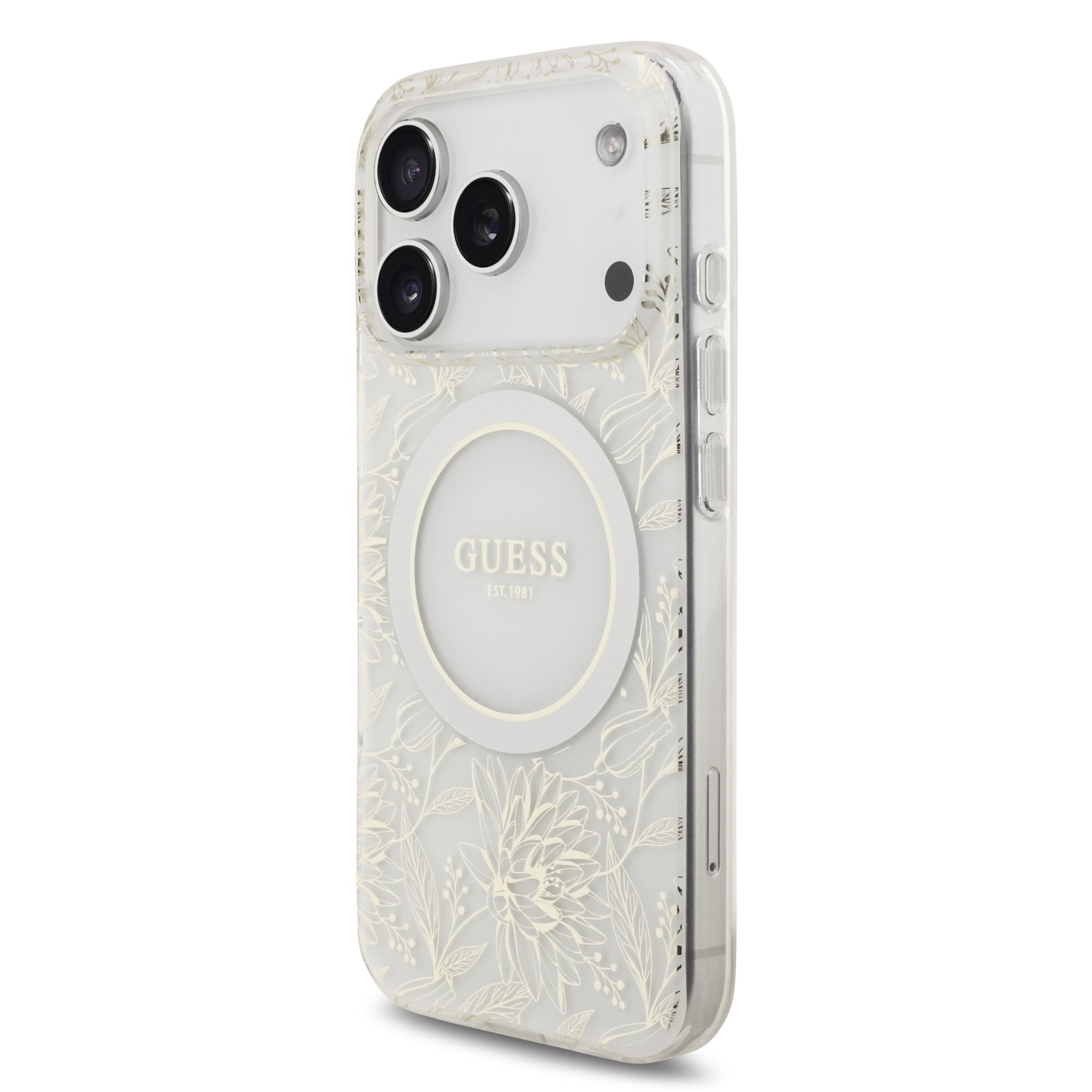 GUESS Калъф Apple iPhone 17 Pro Max, IML Flowers Allover MagSafe + Wrist Strap, бял - GUHMP17XHCPOFPH – снимка 2