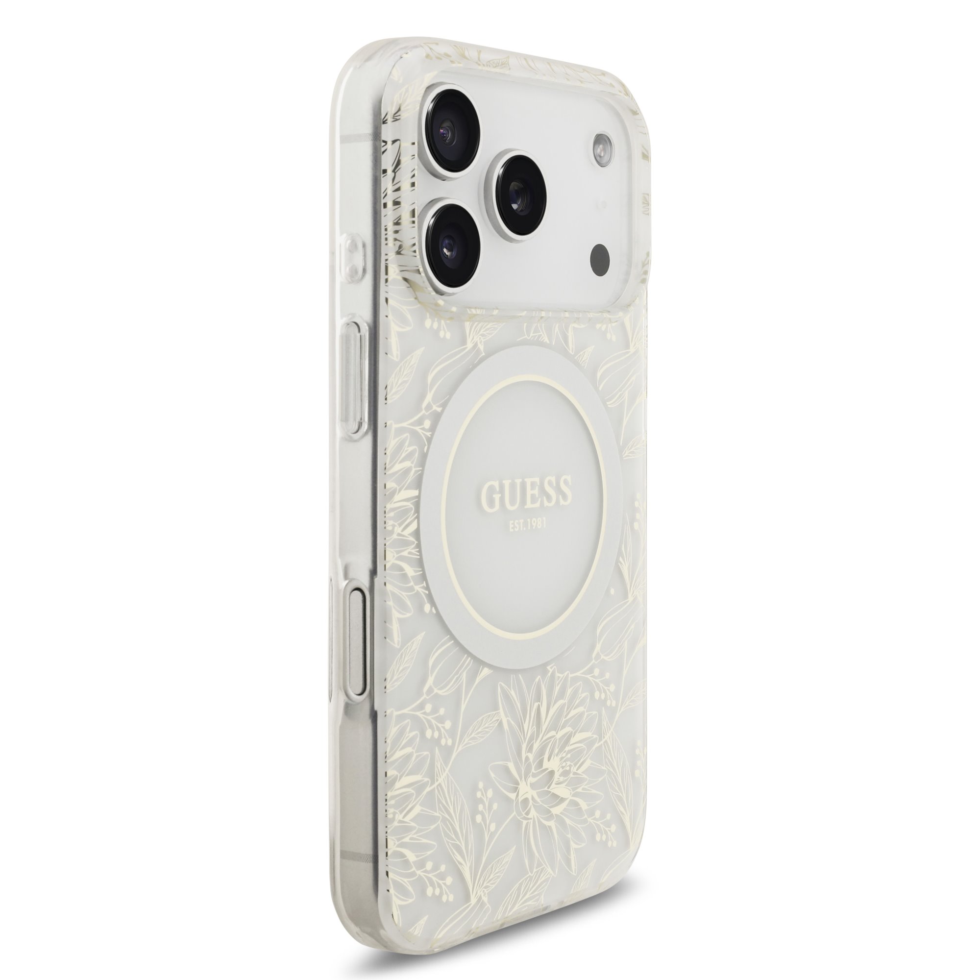 GUESS Калъф Apple iPhone 17 Pro, IML Flowers Allover MagSafe + Wrist Strap, бял - GUHMP17LHCPOFPH – снимка 3