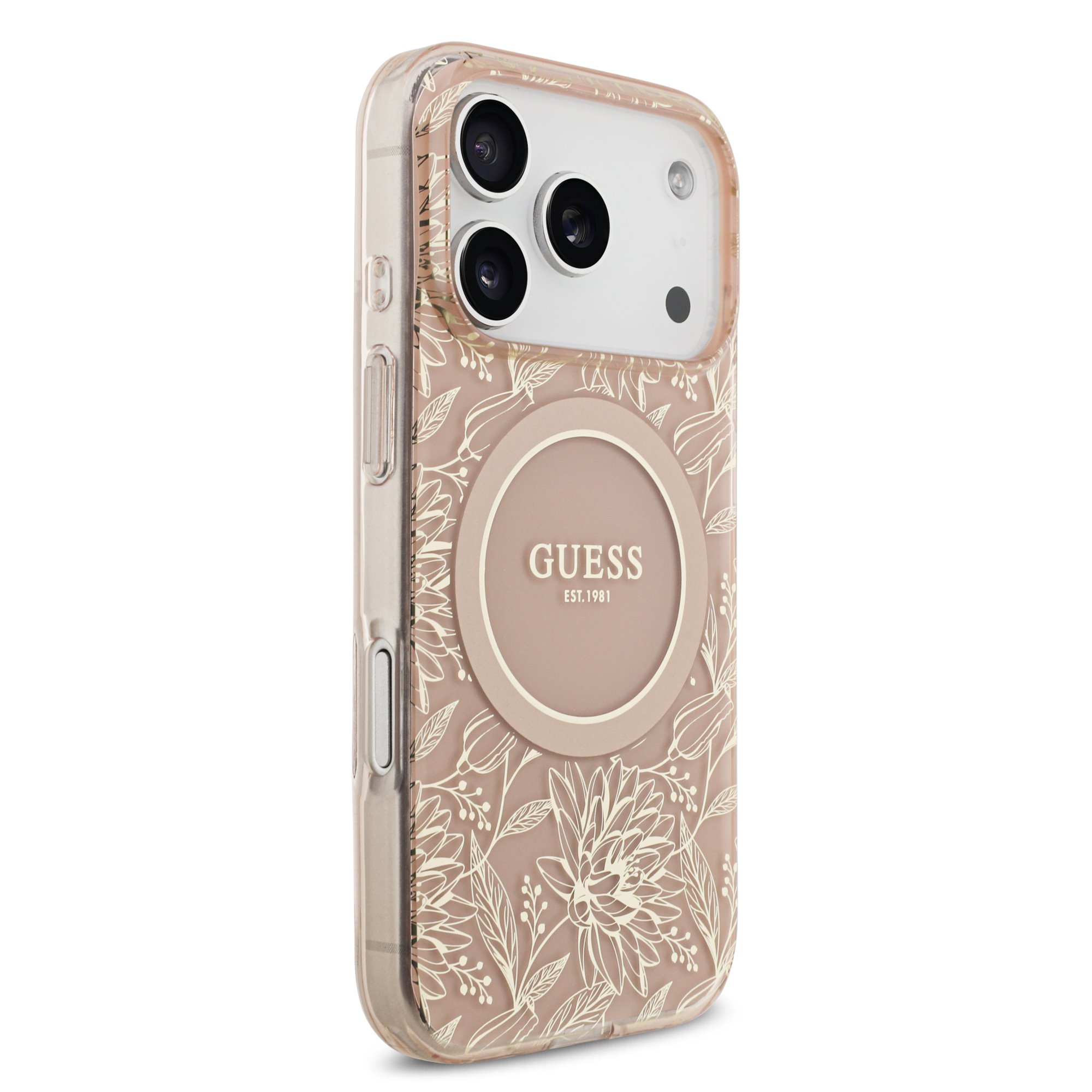 GUESS Калъф Apple iPhone 17 Pro, IML Flowers Allover MagSafe + Wrist Strap, розов - GUHMP17LHCPOFPP – снимка 3