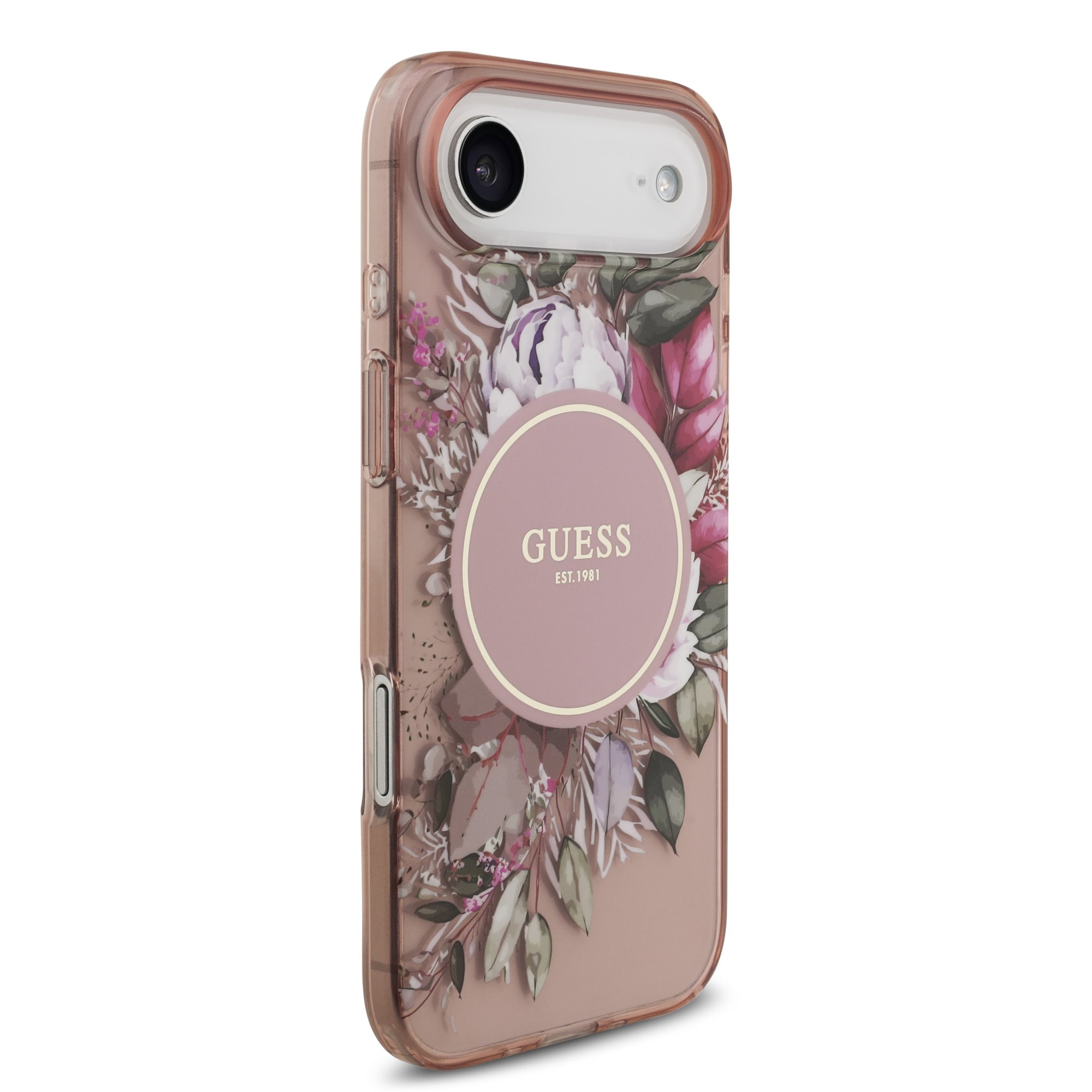 GUESS Калъф Apple iPhone 17 Air, IML Flowers Allover MagSafe + Wrist Strap, розов - GUHMP17MHFWBRCESP – снимка 3