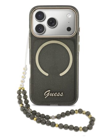 GUESS Калъф Apple iPhone 17 Pro, Glitter Script Strap MagSafe + Wrist strap /черен /- GUHMP17L5HTGSMSK