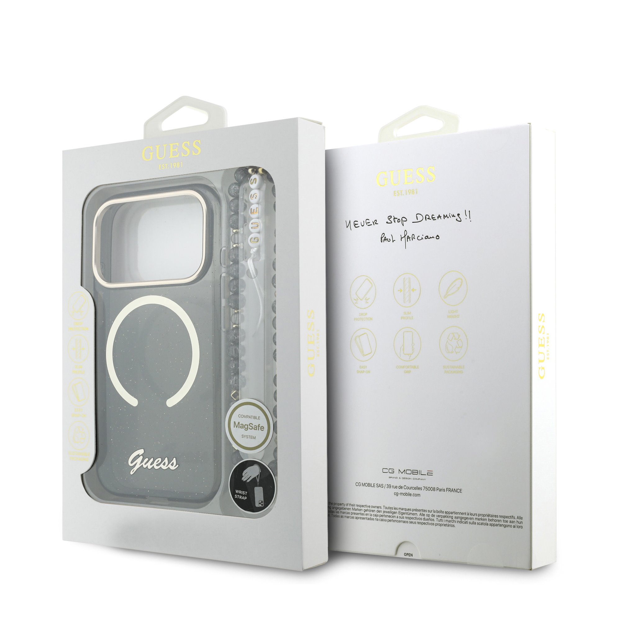 GUESS Калъф Apple iPhone 17 Pro Max, Glitter Script Strap MagSafe + Wrist strap /черен /- GUHMP17X5HTGSMSK – снимка 2