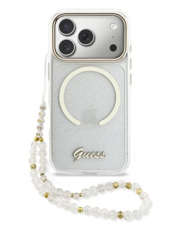 GUESS Калъф Apple iPhone 17 Pro, Glitter Script Strap MagSafe + Wrist strap /прозрачен/- GUHMP17L5HTGSMSH