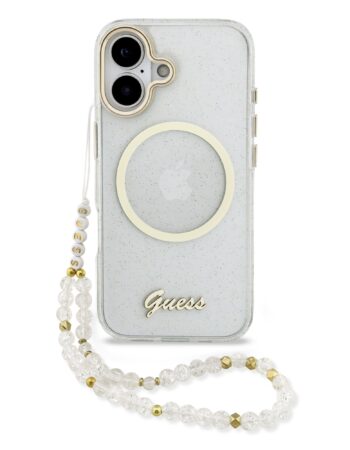 GUESS Калъф Apple iPhone 17, Glitter Script Strap MagSafe + Wrist strap /прозрачен/- GUHMP17S5HTGSMSH