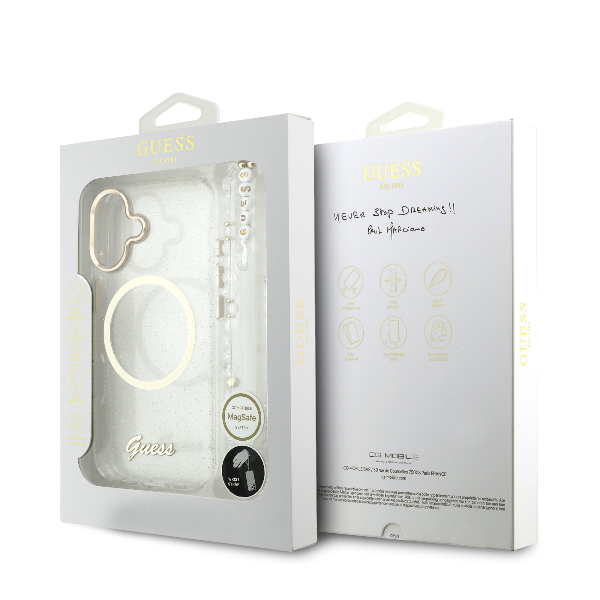 GUESS Калъф Apple iPhone 17, Glitter Script Strap MagSafe + Wrist strap /прозрачен/- GUHMP17S5HTGSMSH – снимка 2