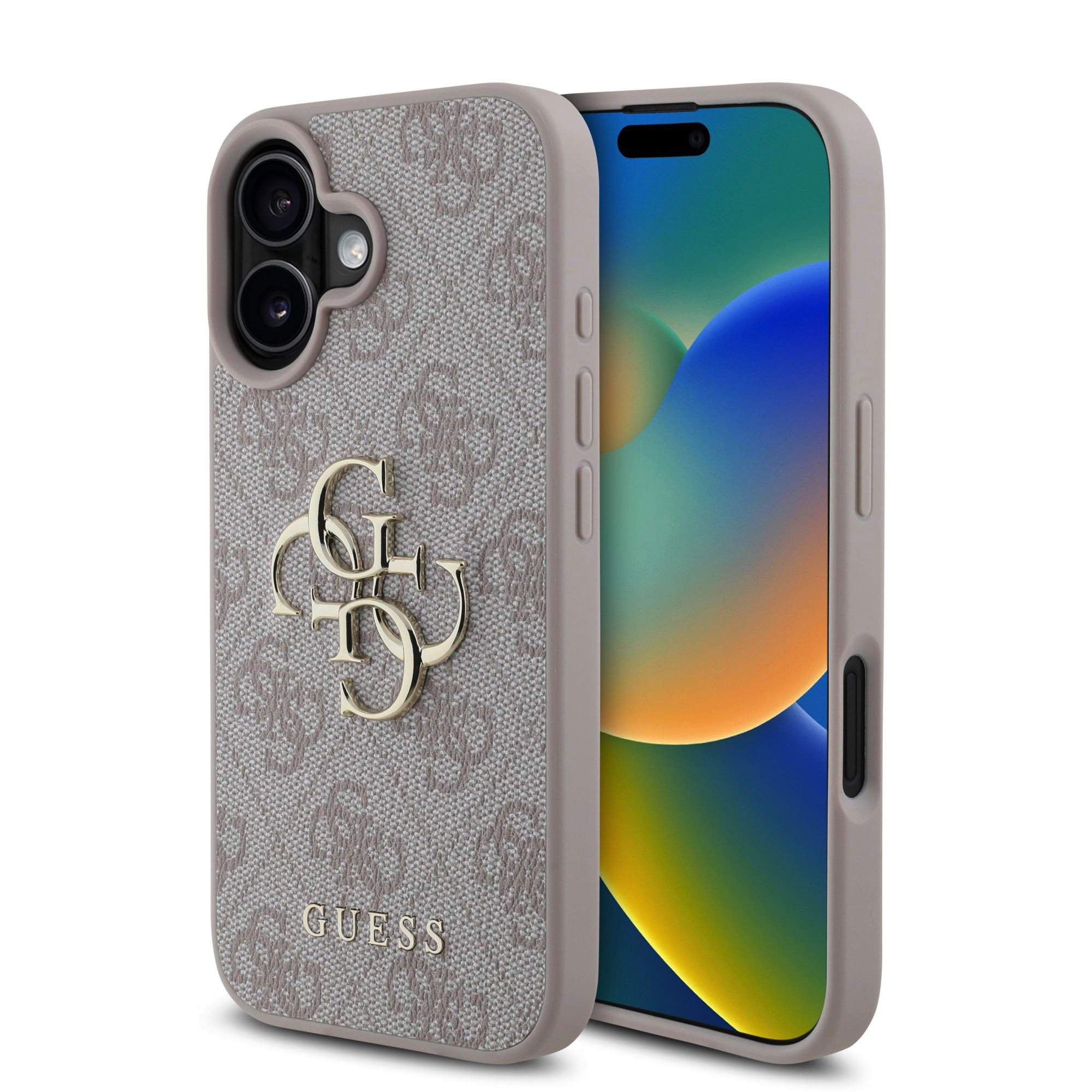 GUESS Калъф Apple iPhone 16, PU Grained 4G Metal Logo, розов - GUHCP16SPGT4MBP