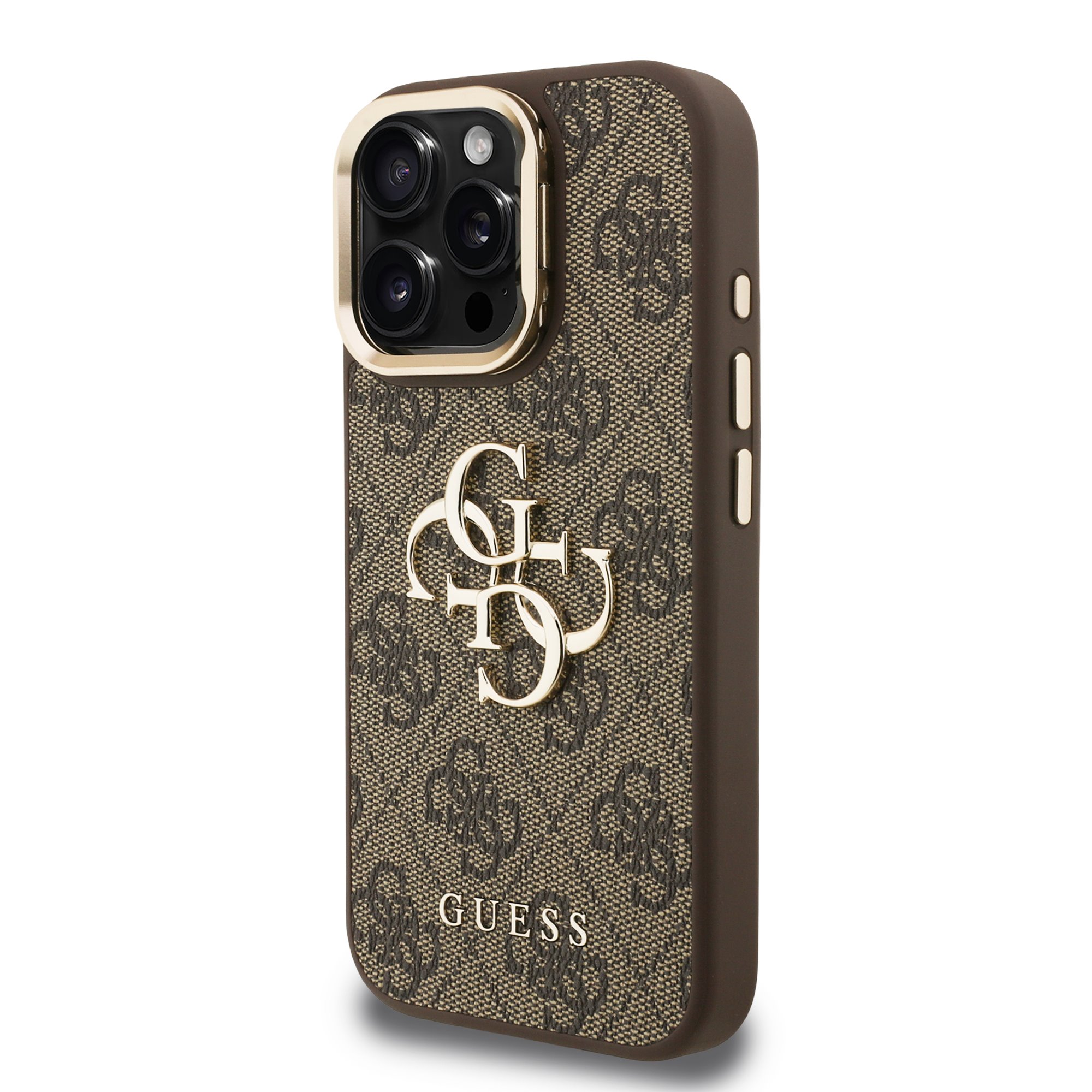 GUESS Калъф Apple iPhone 16 Pro, PU 4G Metal Logo Stand Camera Frame, кафяв - GUHCP16LPCS4GP4W – снимка 2