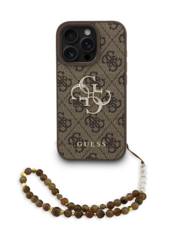 GUESS Калъф Apple iPhone 16 Pro Max, PU 4G Metal Logo + Wrist Strap, кафяв - GUHCP16XP4GMGSW