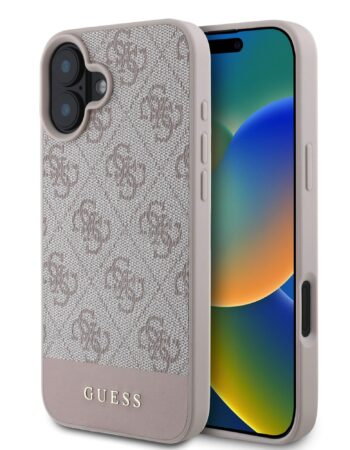 GUESS Калъф Apple iPhone 16, PU 4G Stripe, розов - GUHCP16SG4GLPI