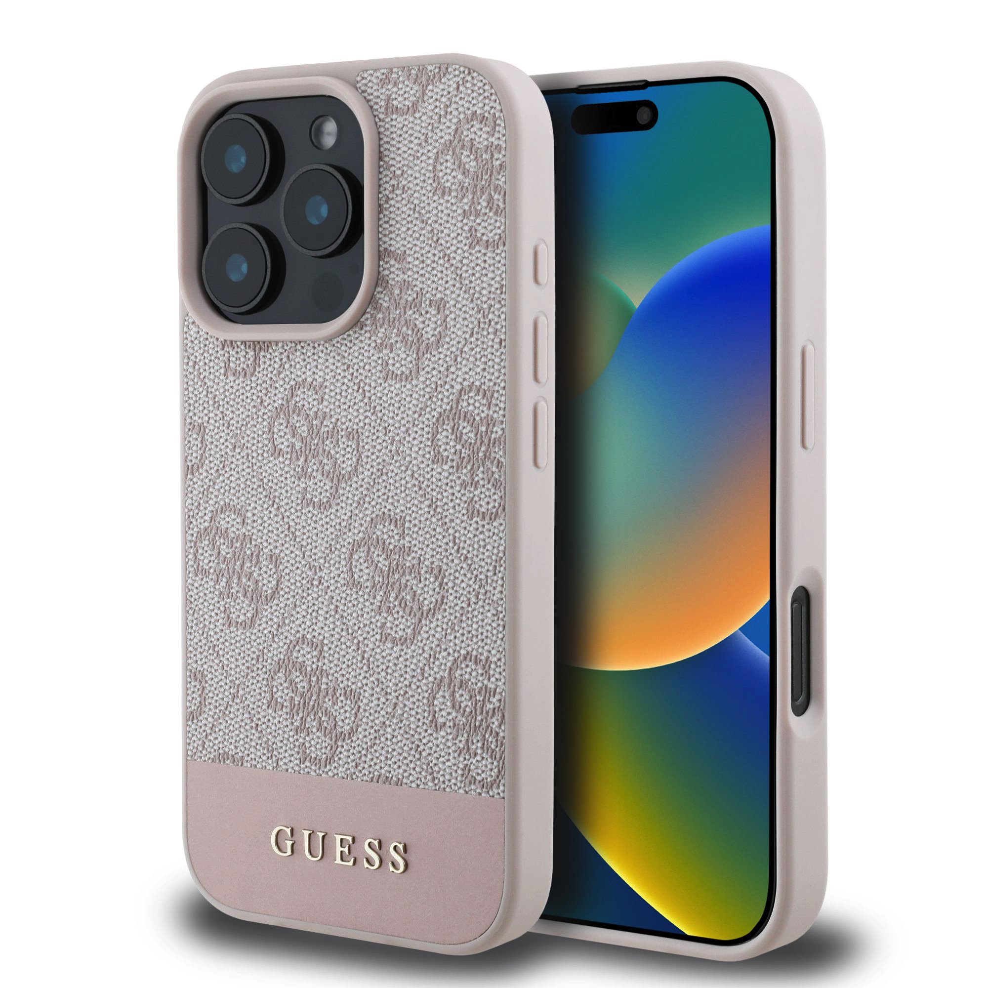 GUESS Калъф Apple iPhone 16 Pro Max, PU 4G Stripe, розов - GUHCP16XG4GLPI