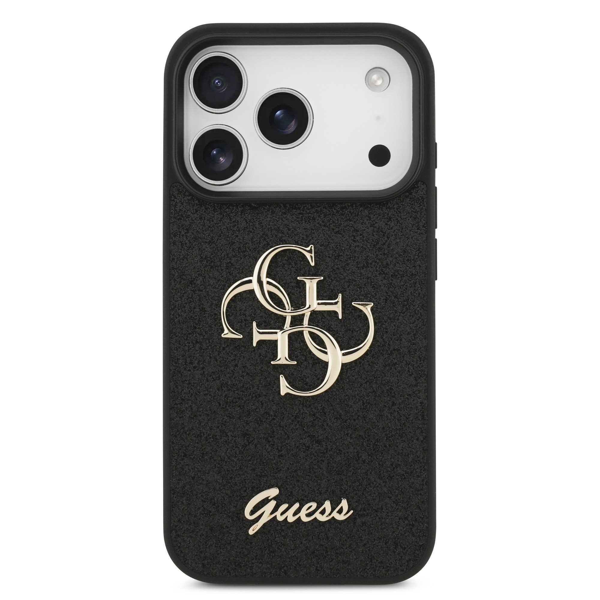 GUESS Калъф Apple iPhone 17 Pro, PU Fixed Glitter 4G Metal Logo, черен - GUHCP17LHG4SGK – снимка 3