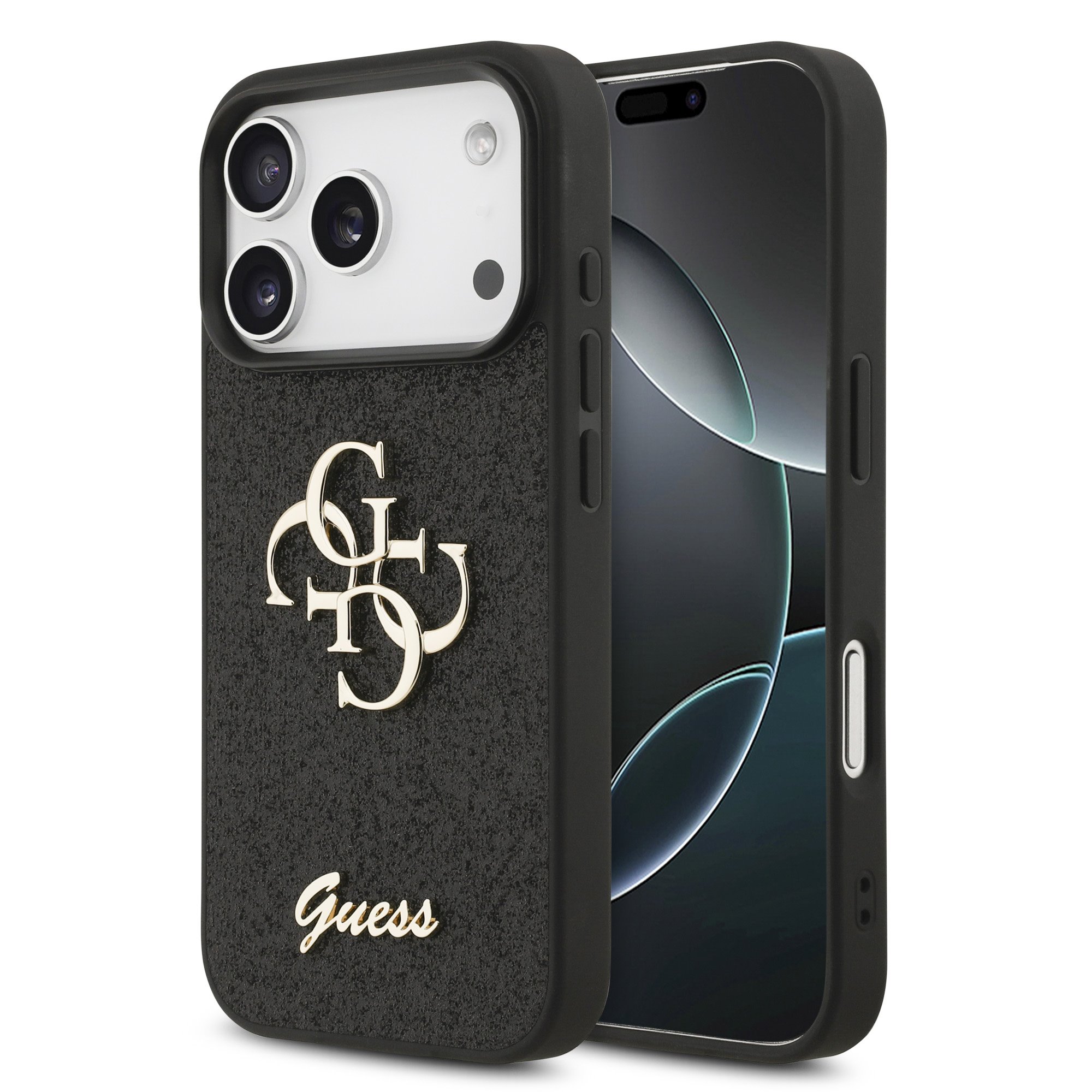 GUESS Калъф Apple iPhone 17 Pro, PU Fixed Glitter 4G Metal Logo, черен - GUHCP17LHG4SGK