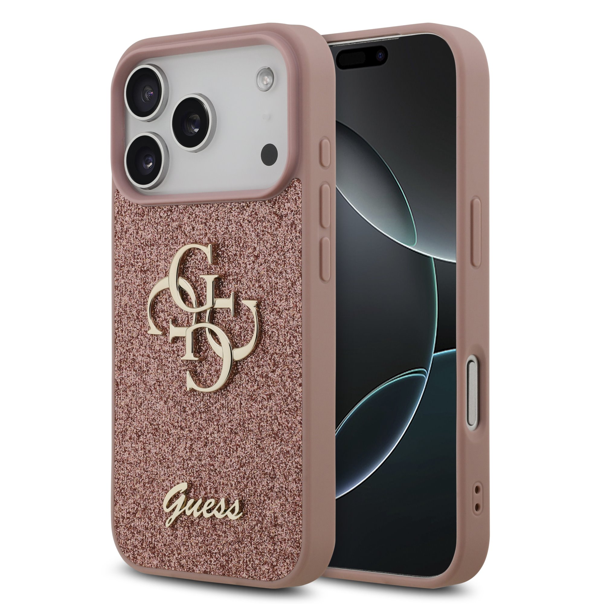 GUESS Калъф Apple iPhone 17 Pro, PU Fixed Glitter 4G Metal Logo, розов - GUHCP17LHG4SGP