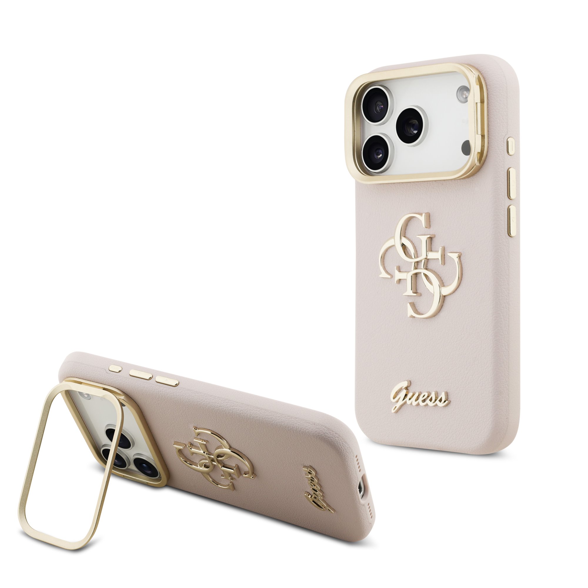 GUESS Калъф Apple iPhone 17 Pro, PU Grained 4G Logo Stand Camera Frame, розов - GUHCP17LPCS4GSP