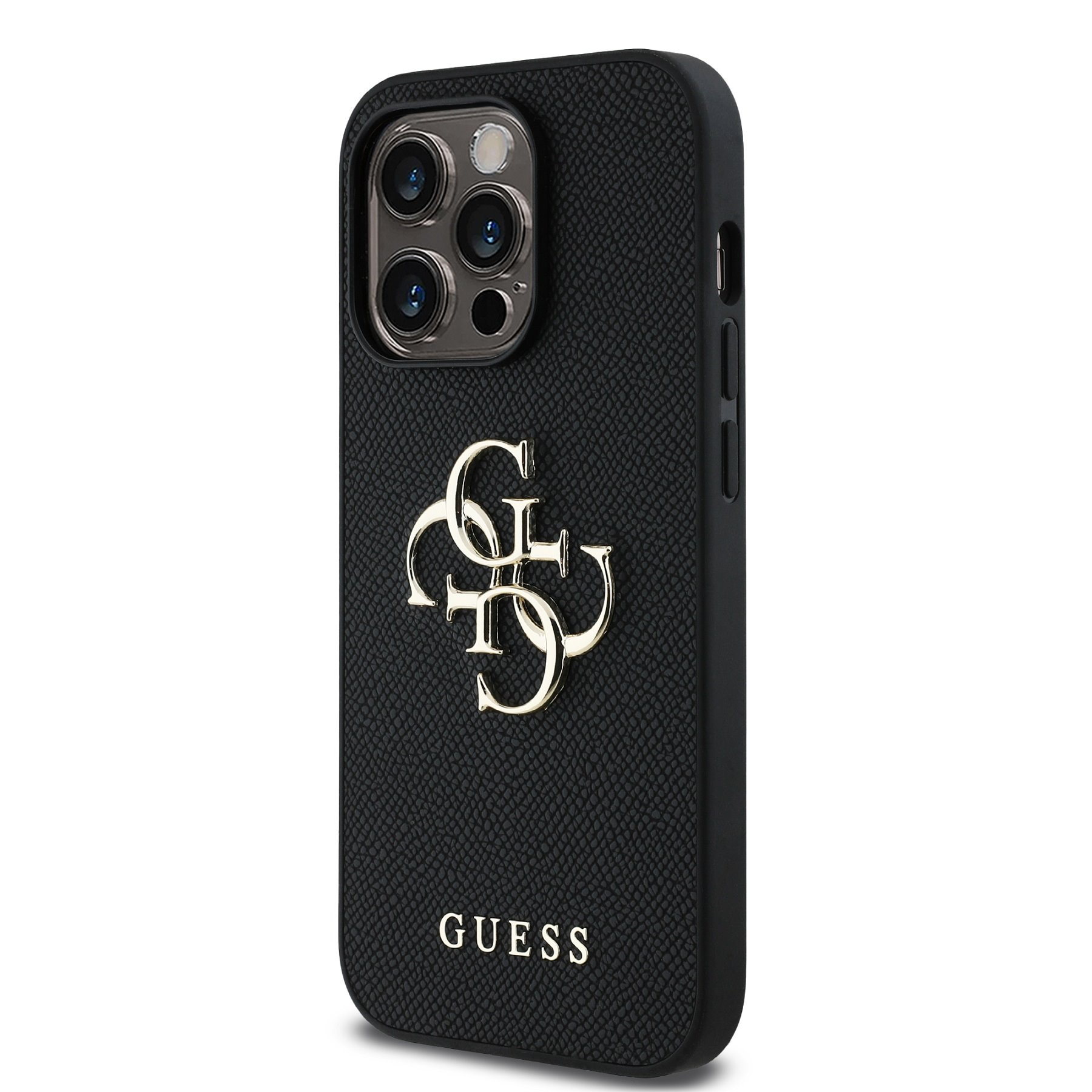 GUESS Калъф Apple iPhone 14 Pro, PU Grained 4G Metal Logo, черен - GUHCP14LPGT4MBK – снимка 2