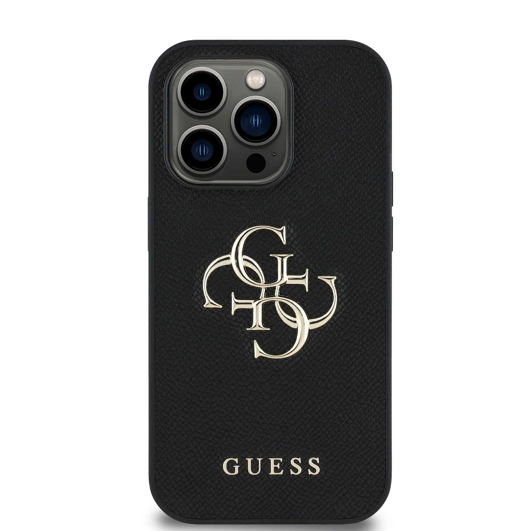 GUESS Калъф Apple iPhone 14 Pro, PU Grained 4G Metal Logo, черен - GUHCP14LPGT4MBK – снимка 3