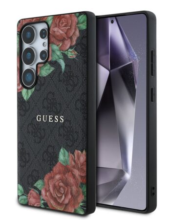 GUESS Калъф Samsung S25 Ultra, PU Leather 4G Flowers Print Metal Classic Logo MagSafe, черен - GUHMS25LP4ROPEMCK