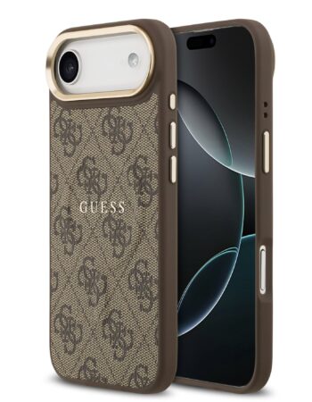 GUESS Калъф Apple iPhone 17 Air, PU Leather 4G Gold Frame MagSafe, кафяв - GUHMP17MP4MSEGCW