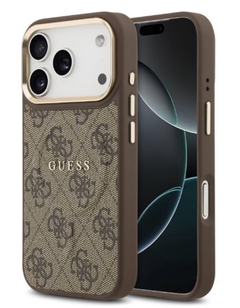 GUESS Калъф Apple iPhone 17 Pro, PU Leather 4G Gold Frame MagSafe, кафяв - GUHMP17LP4MSEGCW