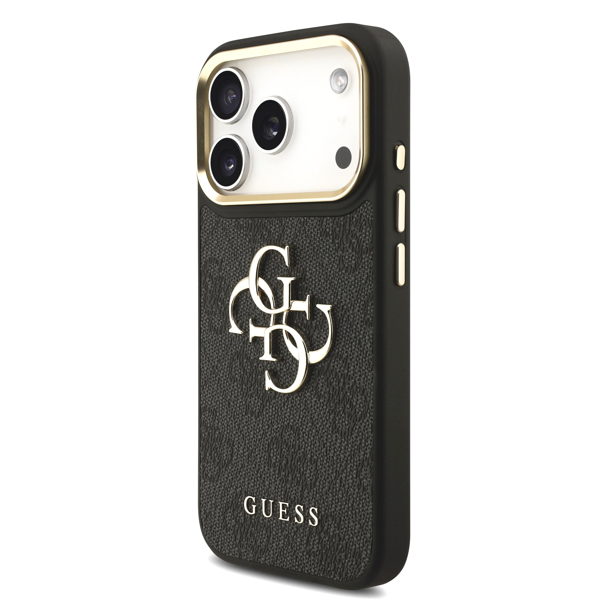 GUESS Калъф Apple iPhone 17 Pro, PU Leather 4G Metal Logo Gold Frame, черен - GUHCP17L4GMGCGR – снимка 2