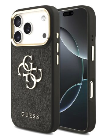 GUESS Калъф Apple iPhone 17 Pro, PU Leather 4G Metal Logo Gold Frame, черен - GUHCP17L4GMGCGR