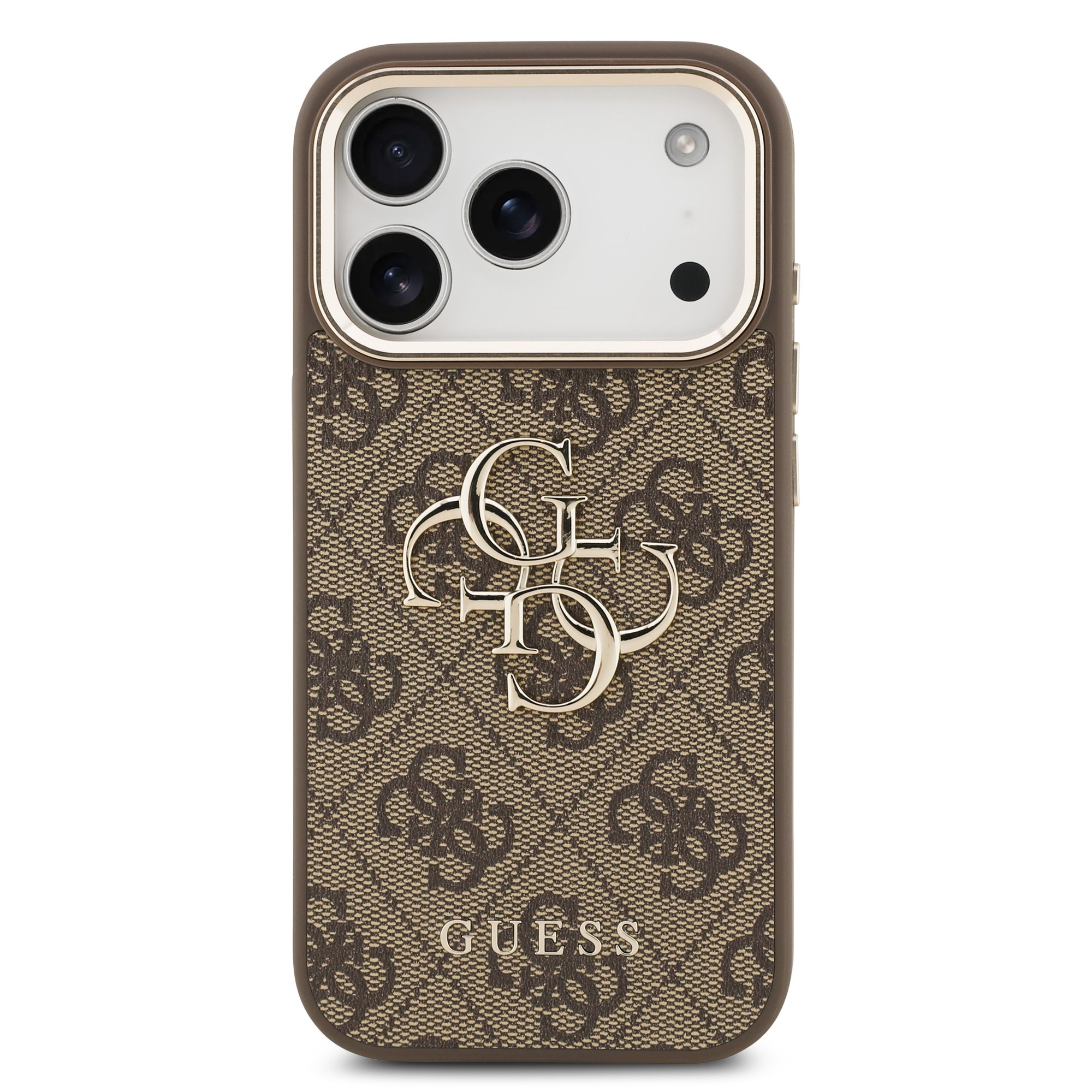 GUESS Калъф Apple iPhone 17 Pro, PU Leather 4G Metal Logo Gold Frame, кафяв - GUHCP17L4GMGCBR – снимка 3