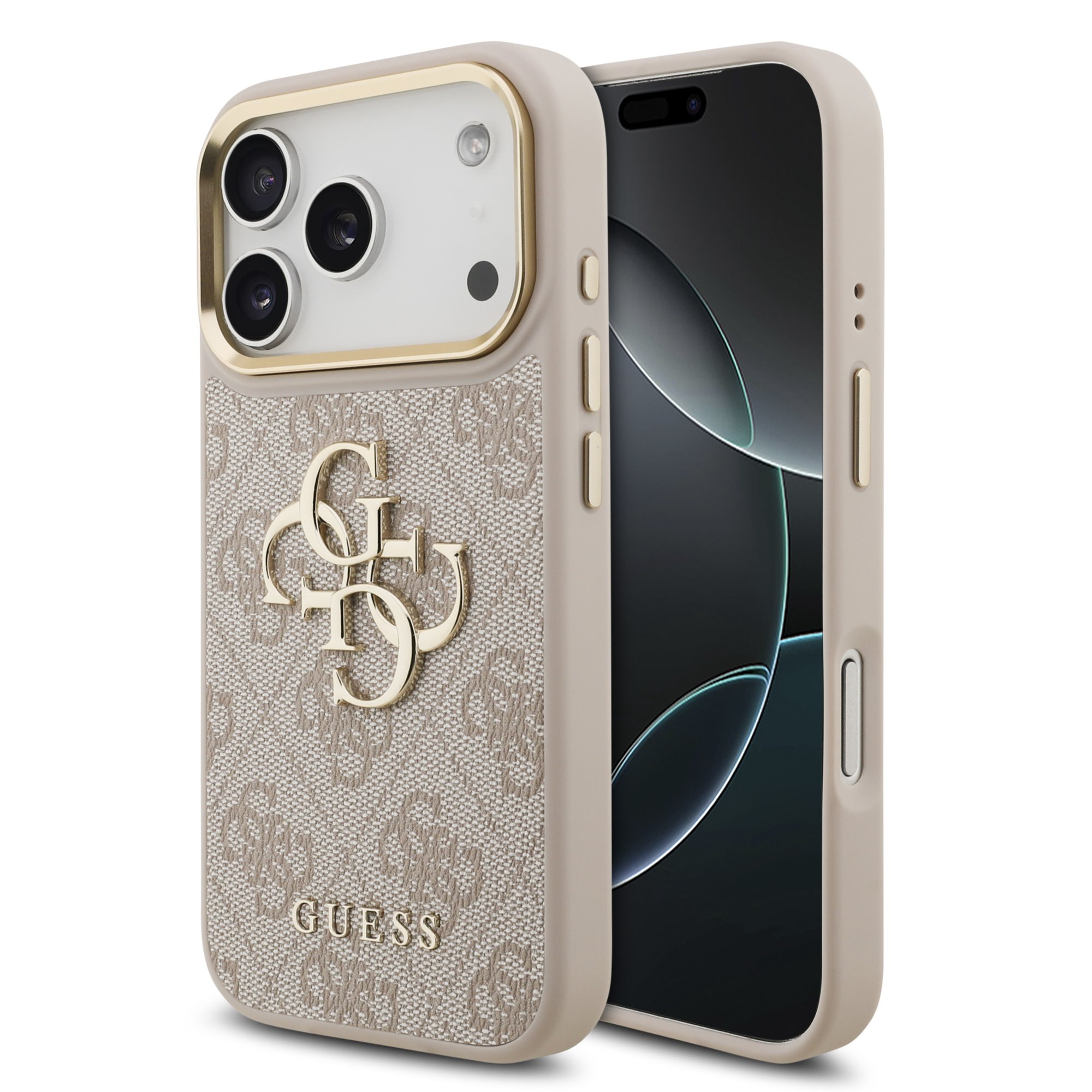 GUESS Калъф Apple iPhone 17 Pro, PU Leather 4G Metal Logo Gold Frame, розов - GUHCP17L4GMGCPI