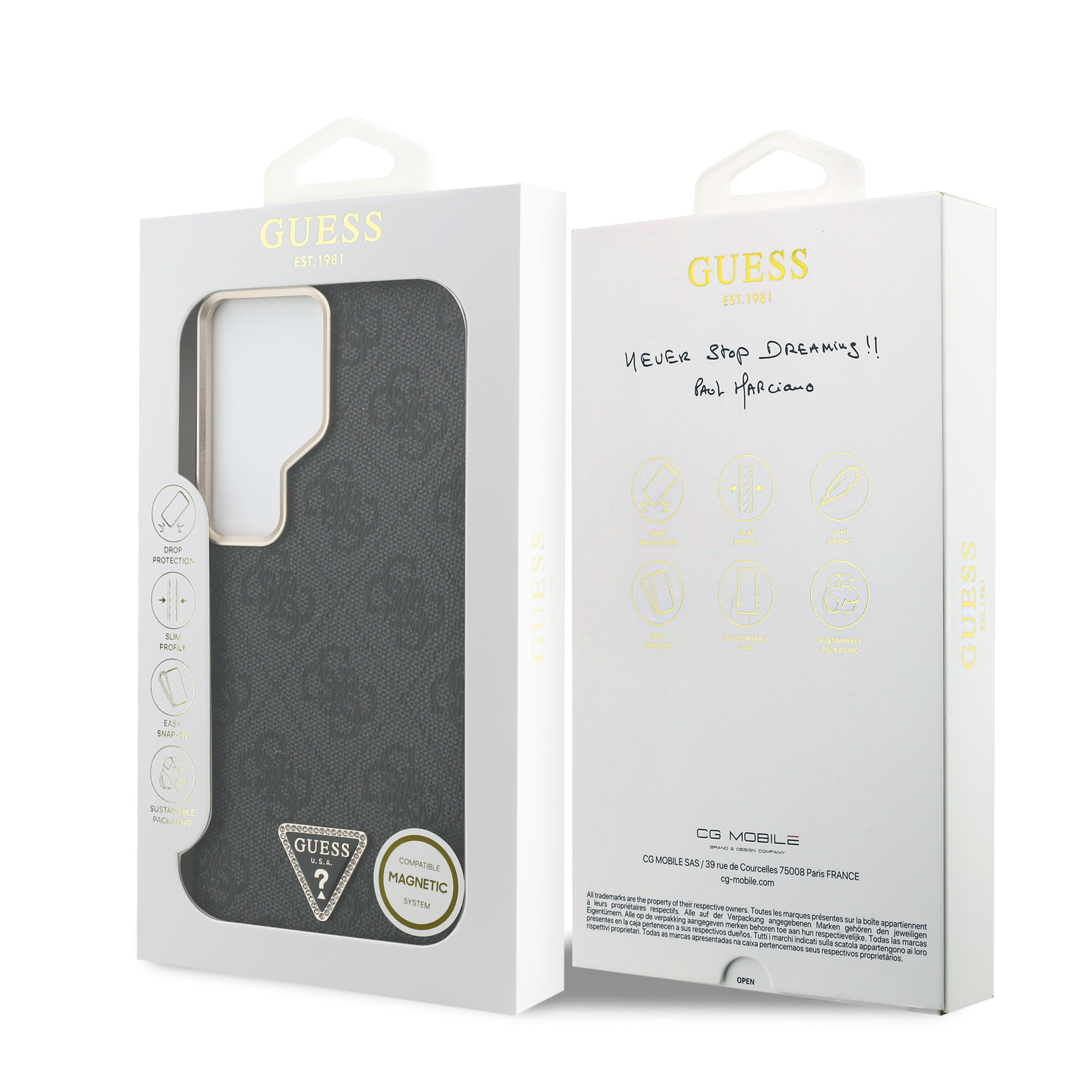 GUESS Калъф Samsung S26 Ultra, PU Leather 4G Strass Triangle Logo Gold Frame MagSafe, /черен/ - GUHMS26LP4GTDGMK – снимка 2