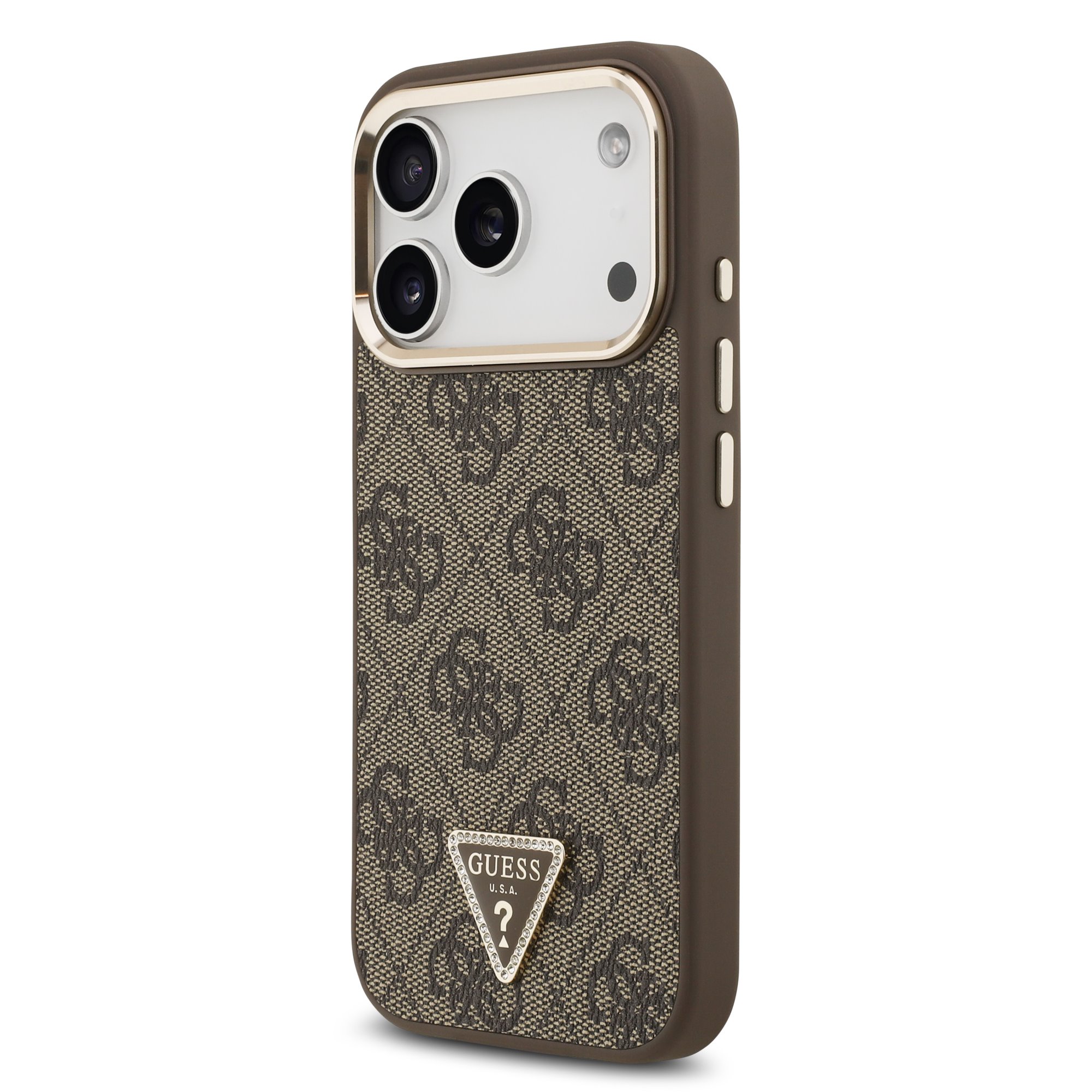 GUESS Калъф Apple iPhone 17 Pro, PU 4G Strass Triangle Logo Gold Frame MagSafe ,кафяв - GUHMP17LP4GTDGMW – снимка 2